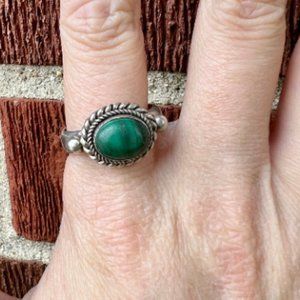 Size 9 Malachite Sterling Ring, Signed BA 925,  Suarti Bali Jewelry